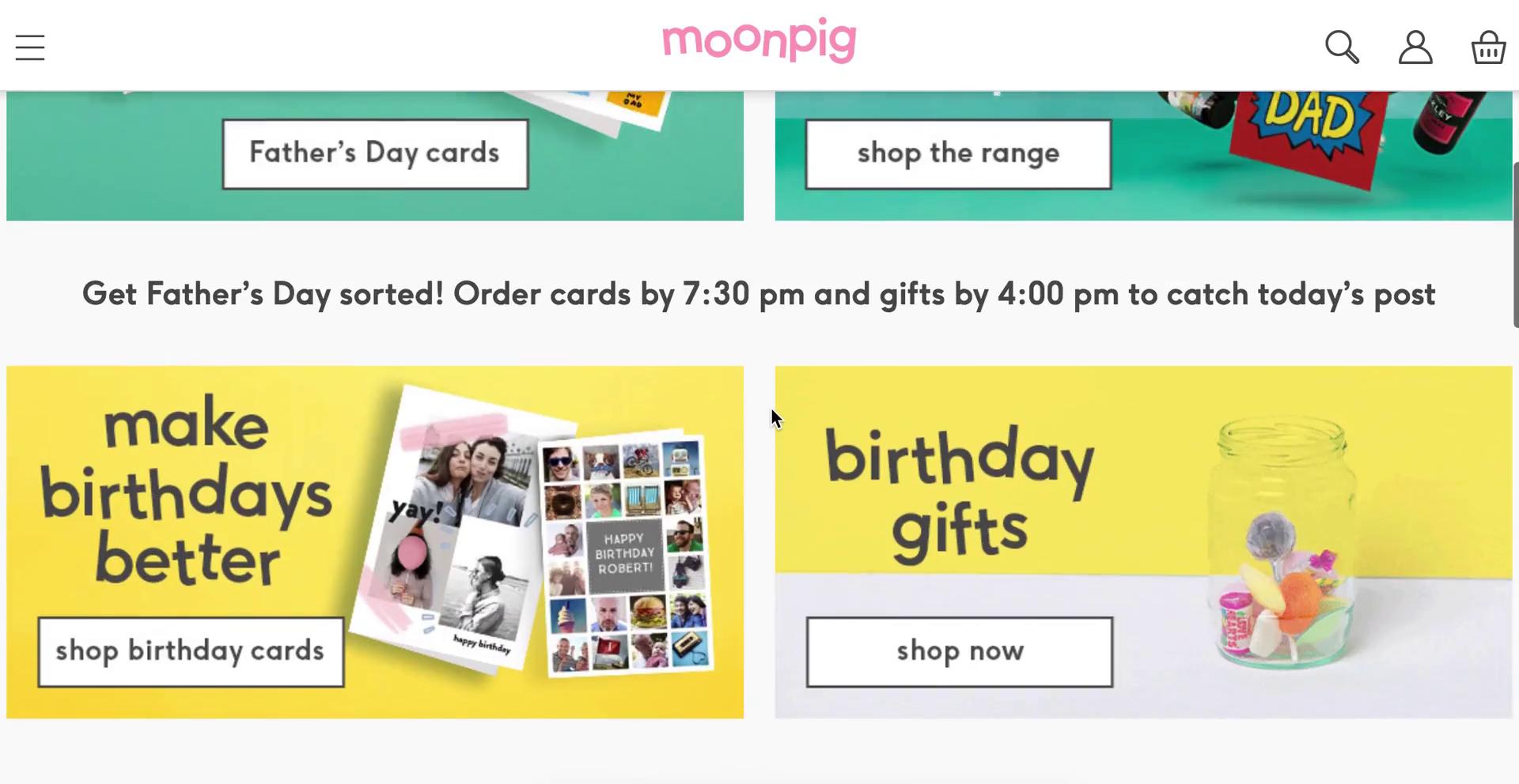 Screenshot of Buying something on Moonpig