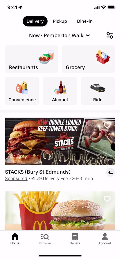 Screenshot of General browsing on Uber Eats
