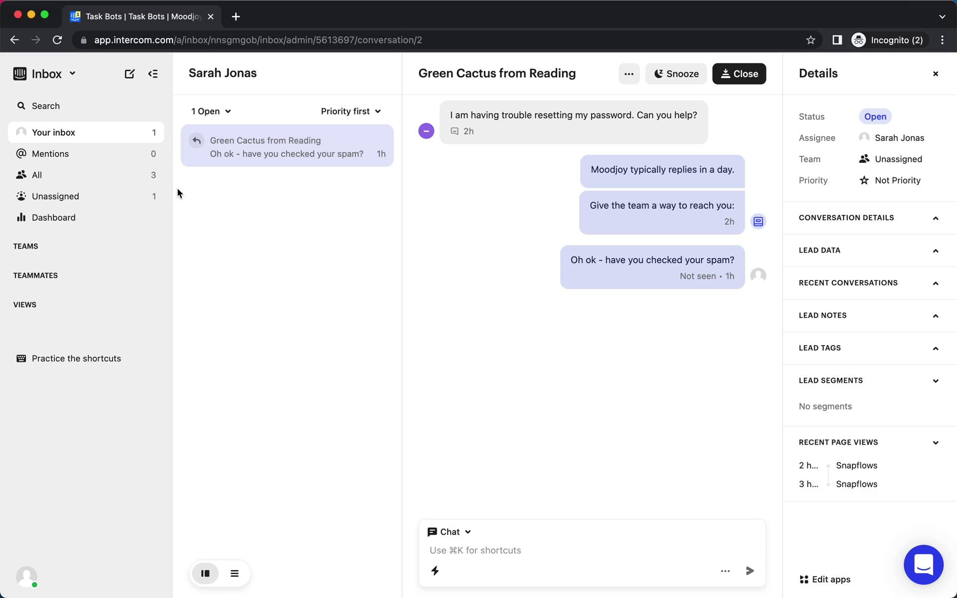 Screenshot of Creating a support article on Intercom