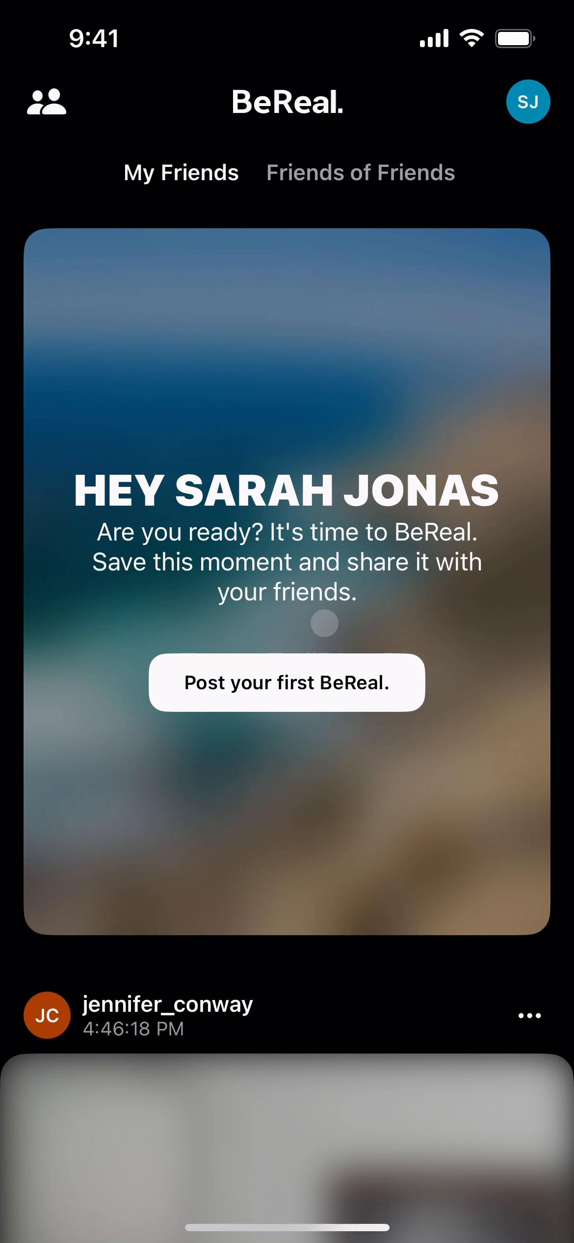 Screenshot of Creating a post on BeReal.