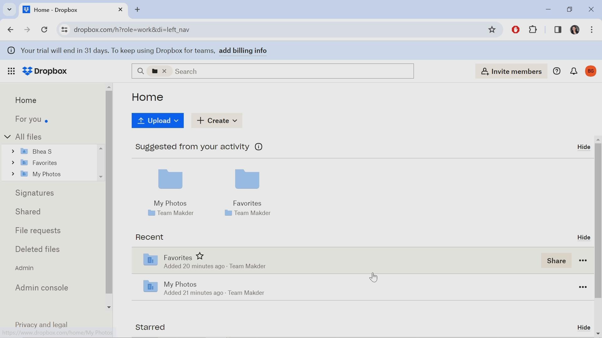 Screenshot of Uploading files on Dropbox