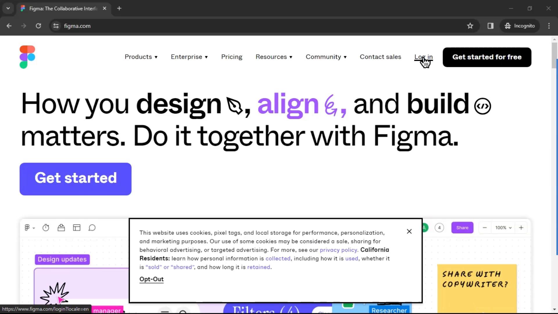 Screenshot of Logging in on Figma