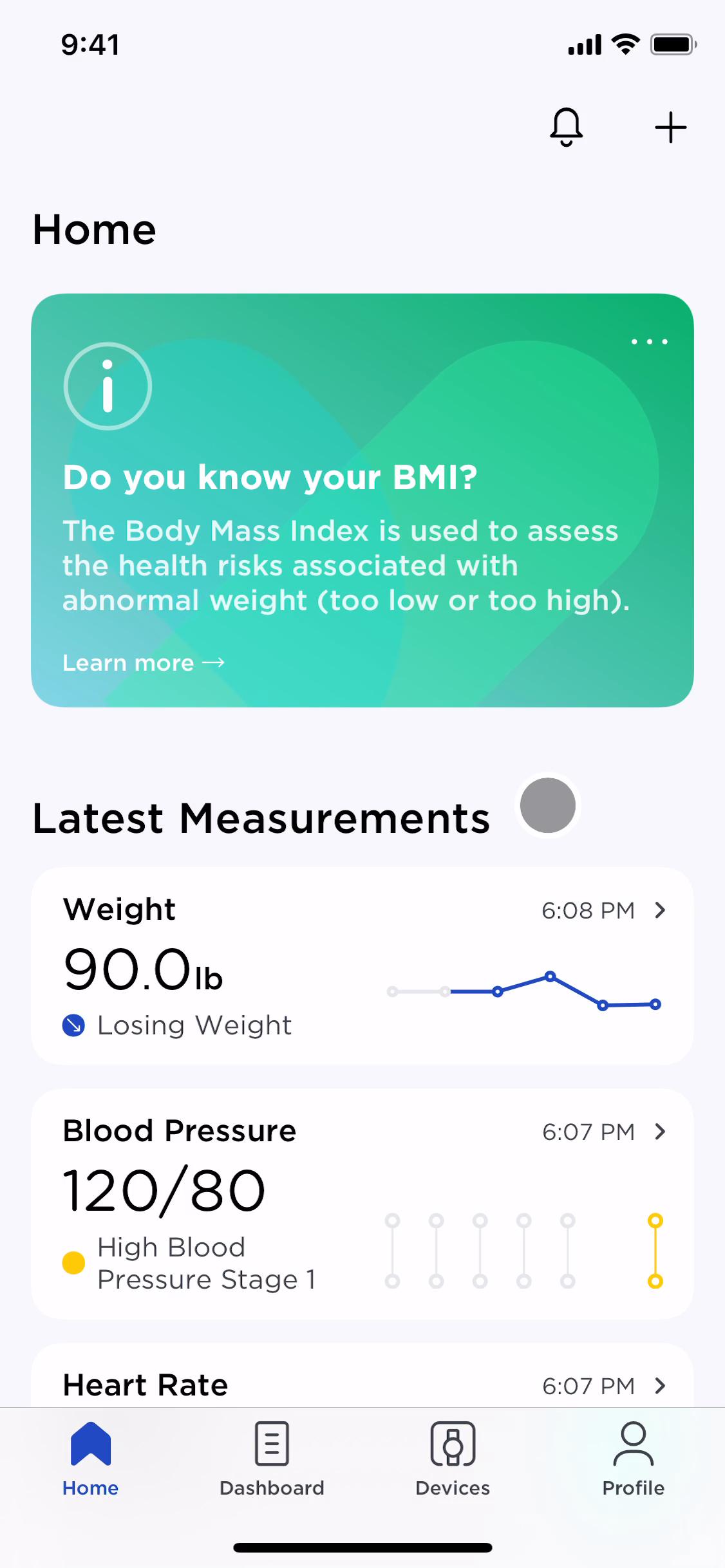 Screenshot of Reminders on Withings Healthmate