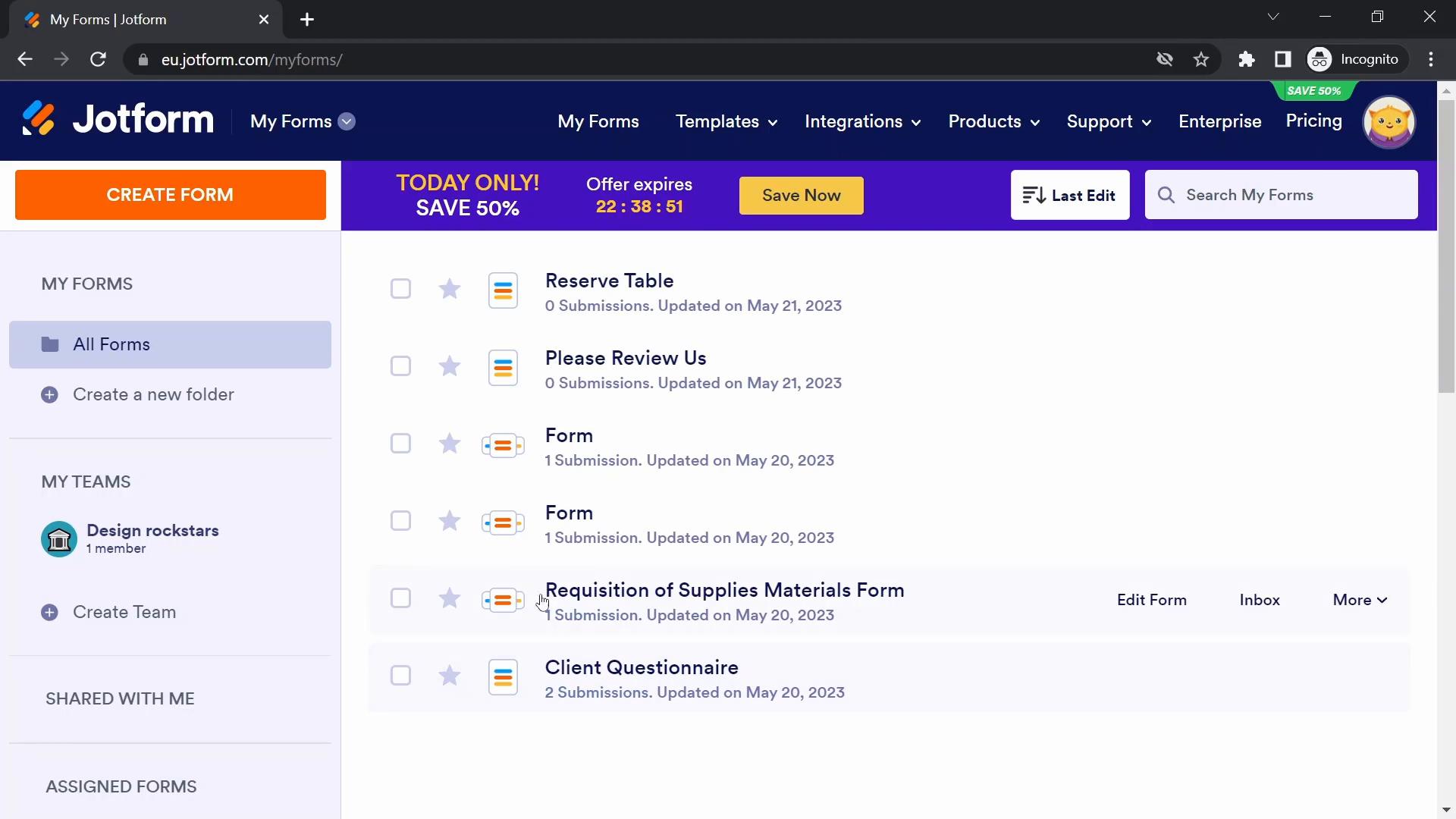 Screenshot of Creating an app on Jotform