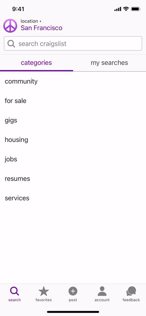 Screenshot of Searching on Craigslist