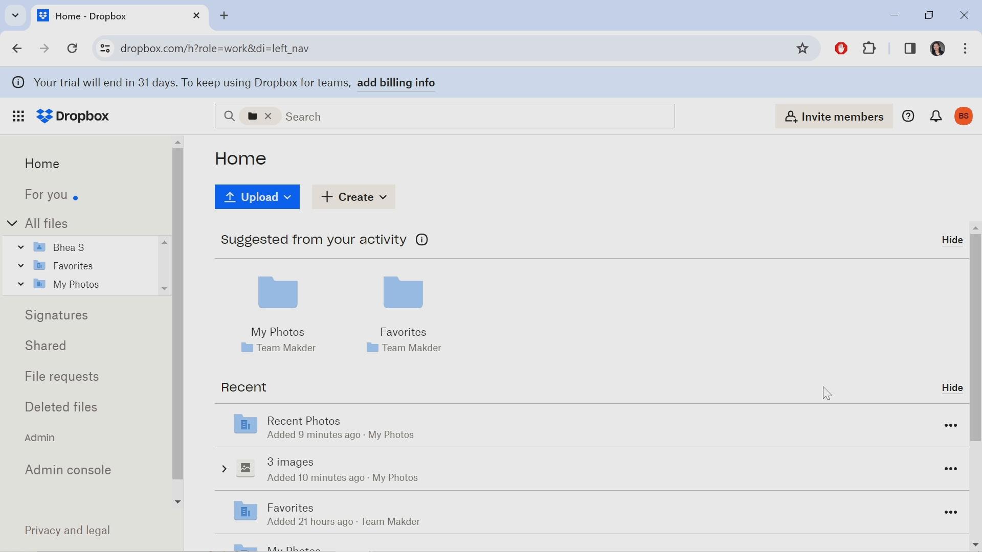 Screenshot of Sharing a folder on Dropbox