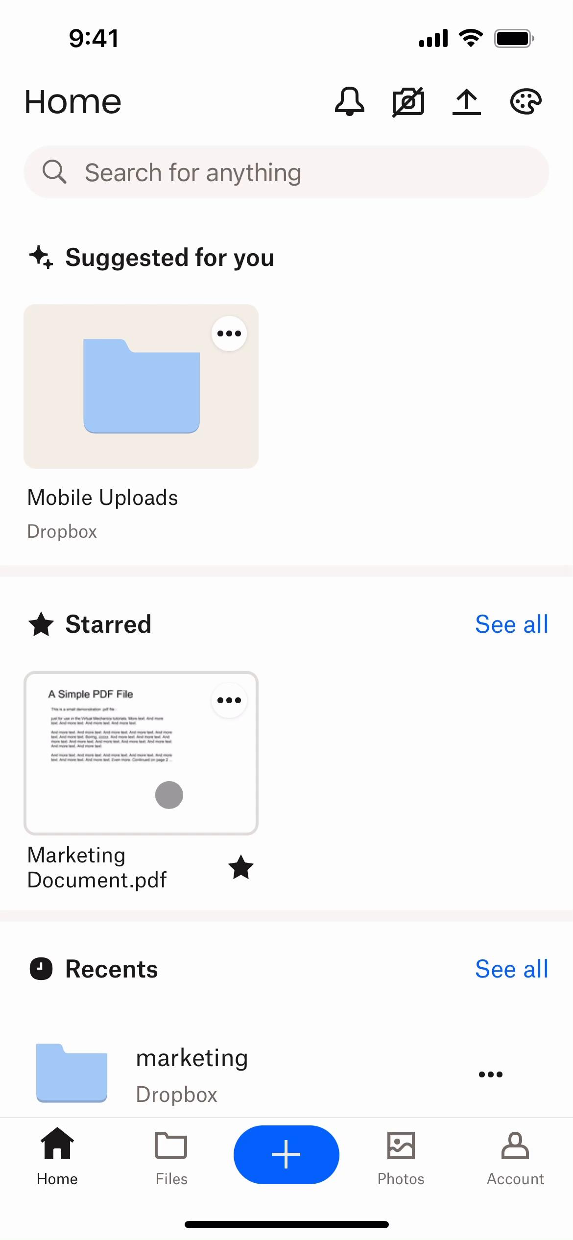 Screenshot of Uploading files on Dropbox