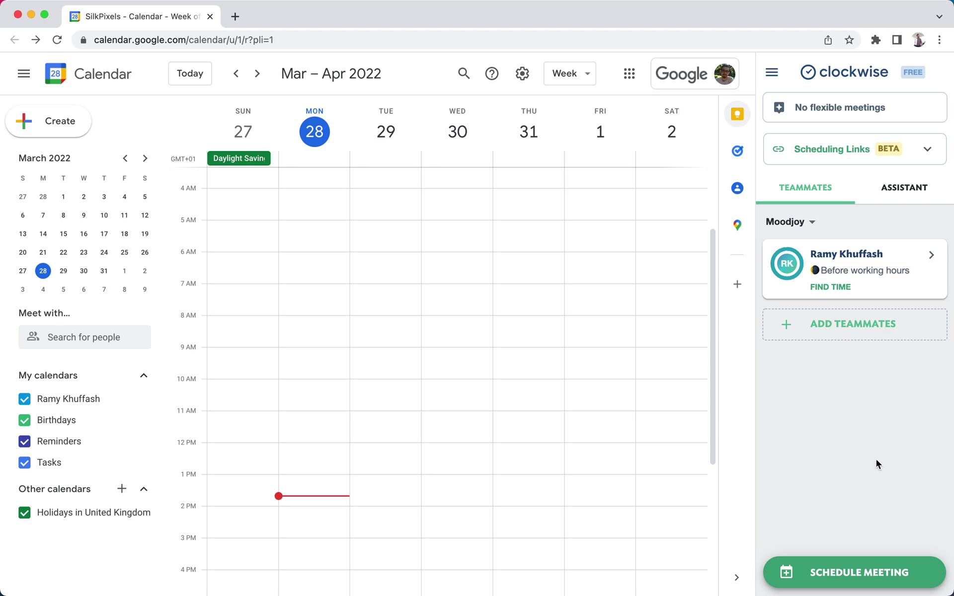 Screenshot of Scheduling a meeting on Clockwise