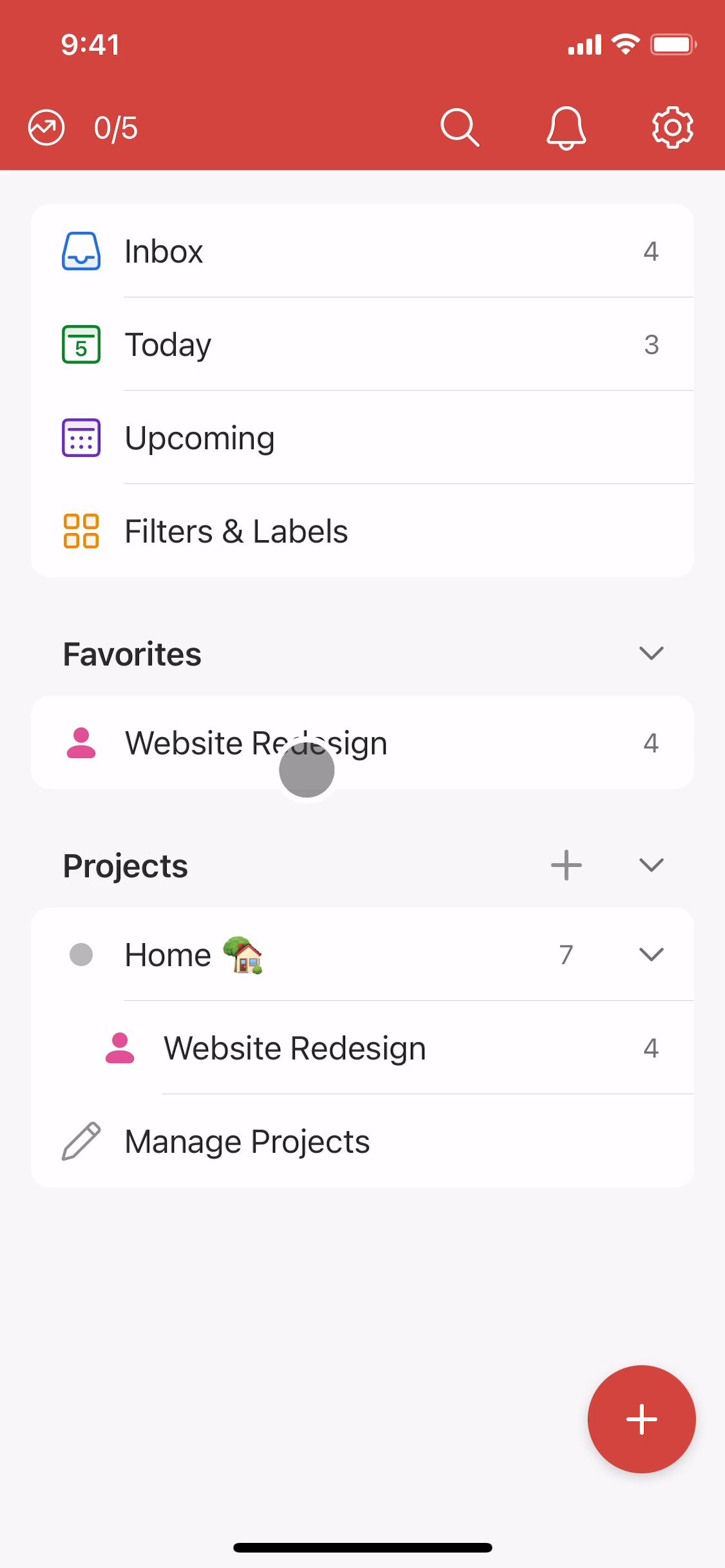 Screenshot of Searching on Todoist