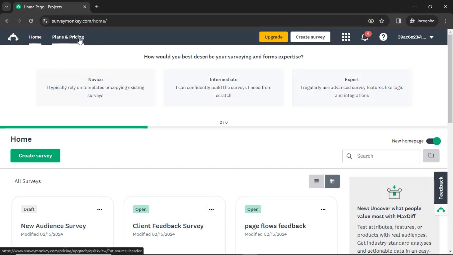 Screenshot of Setting target audience on SurveyMonkey