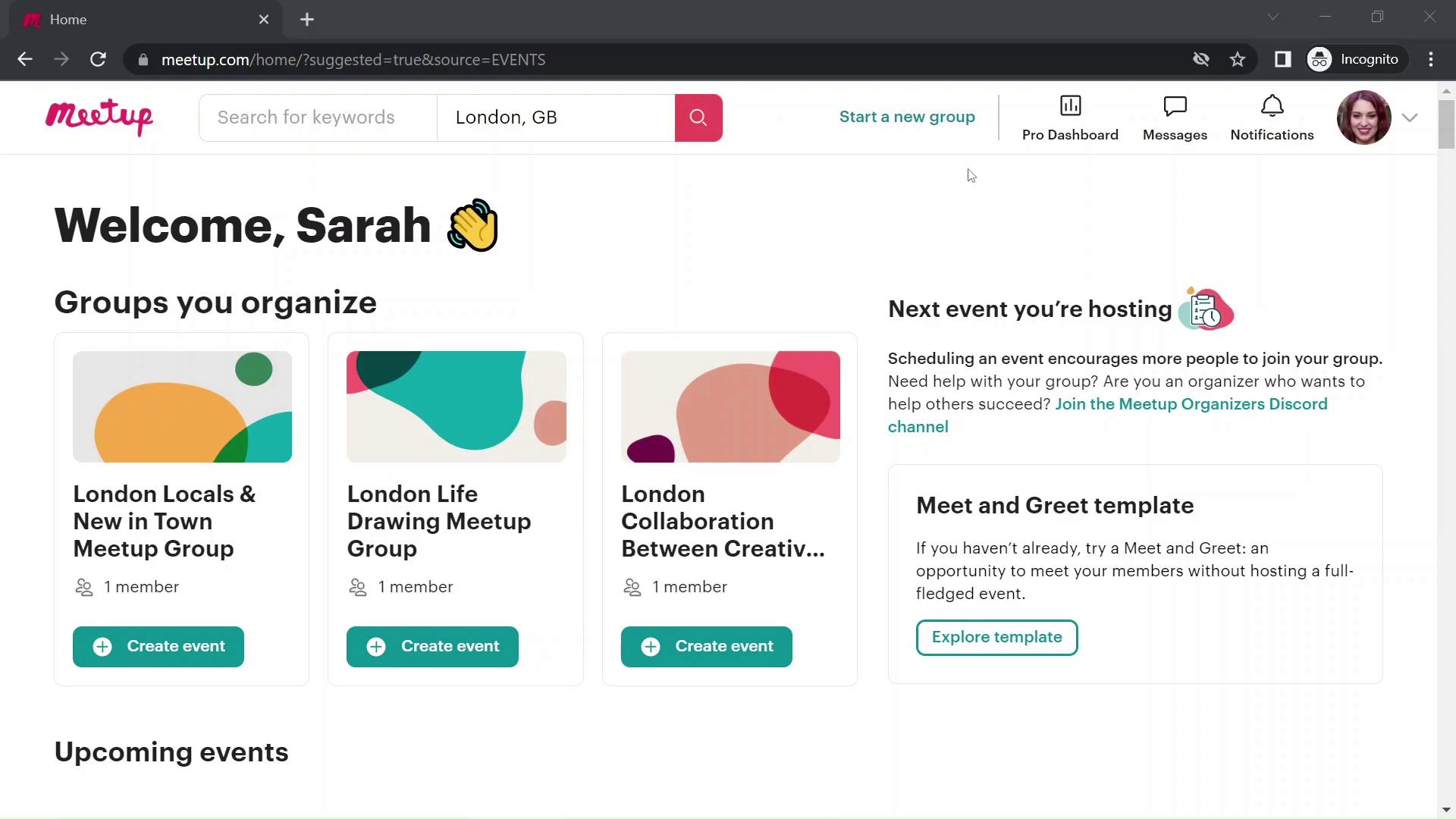 Screenshot of Creating a group on Meetup