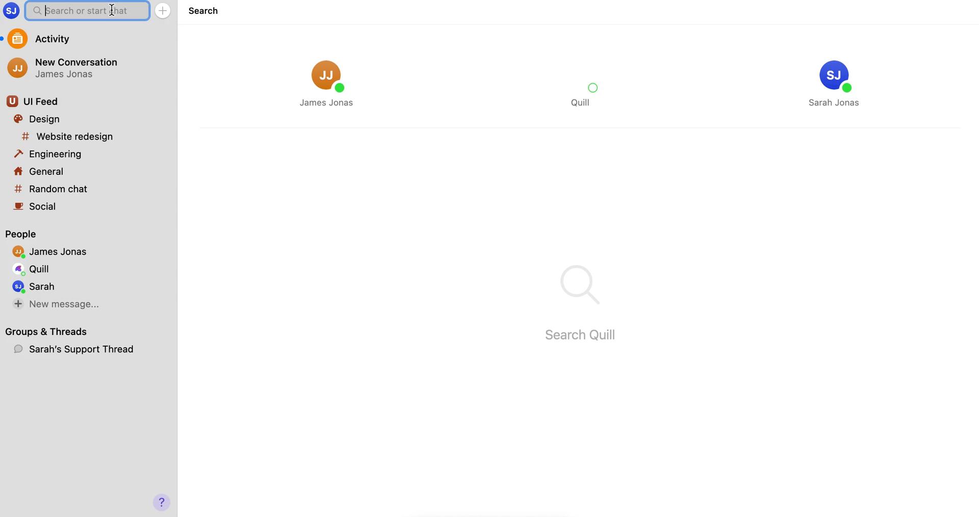 Screenshot of Searching on Quill