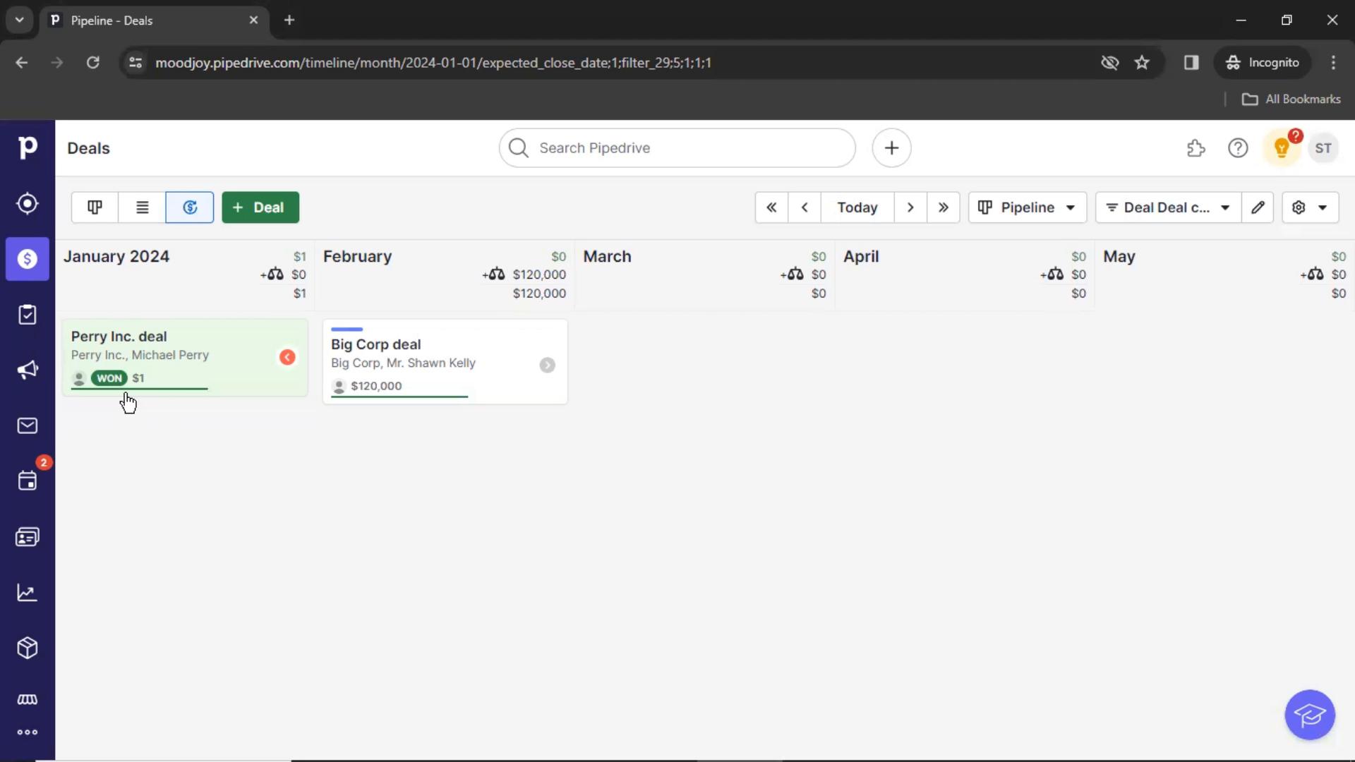 Screenshot of Tasks on Pipedrive