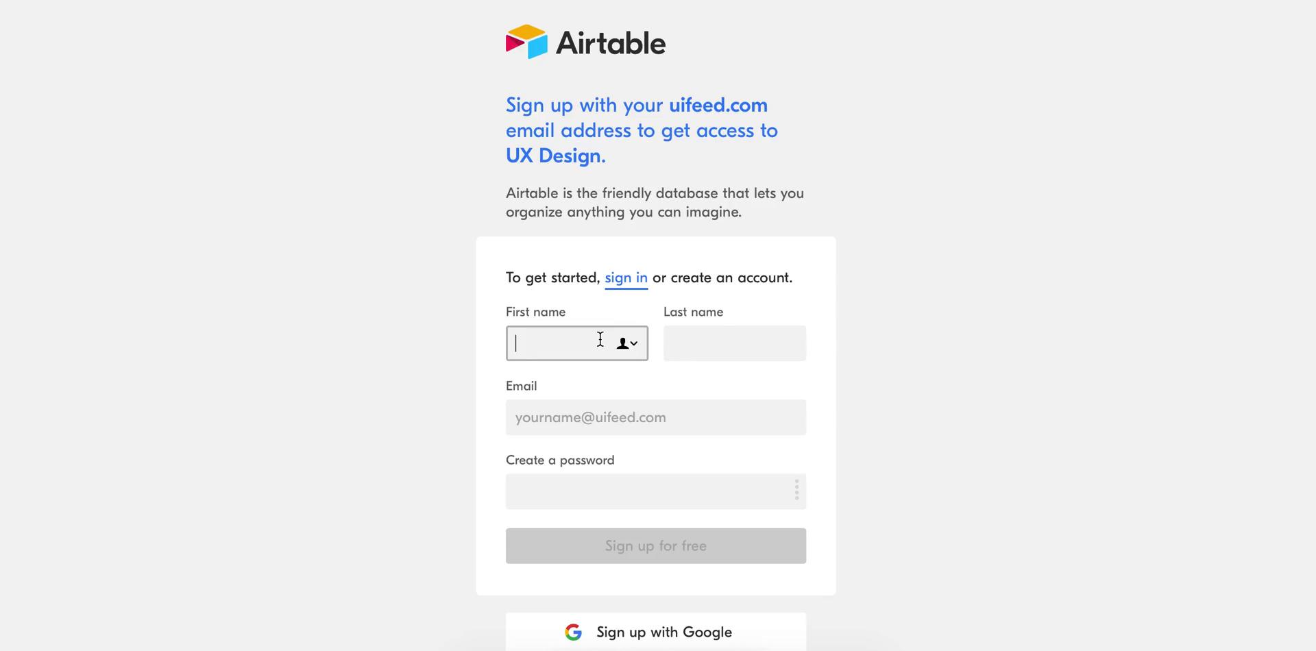 Screenshot of Using an invite link on Airtable
