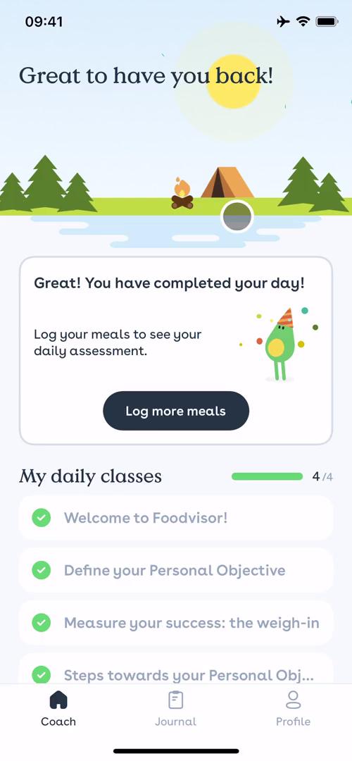 Screenshot of Setting goals on Foodvisor