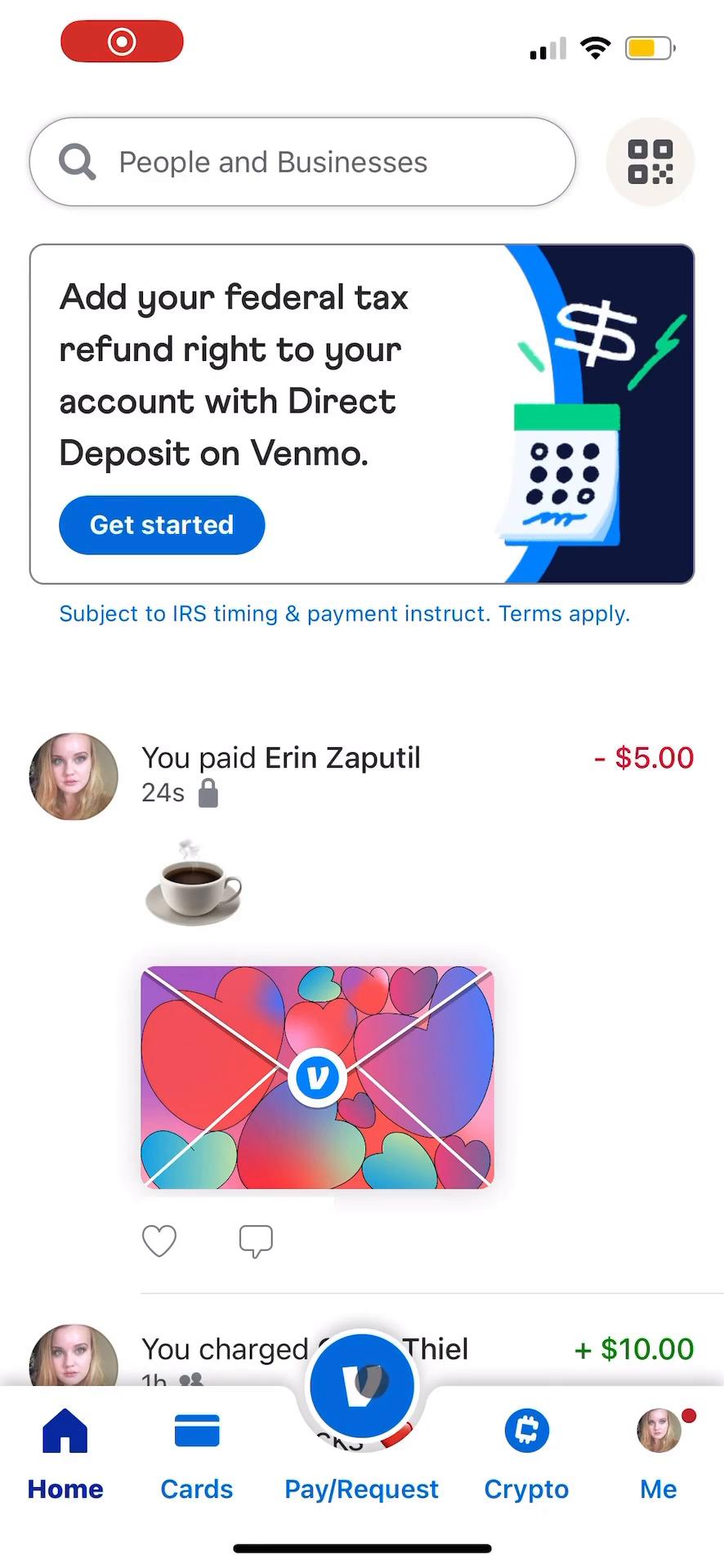 Screenshot of Requesting payment on Venmo