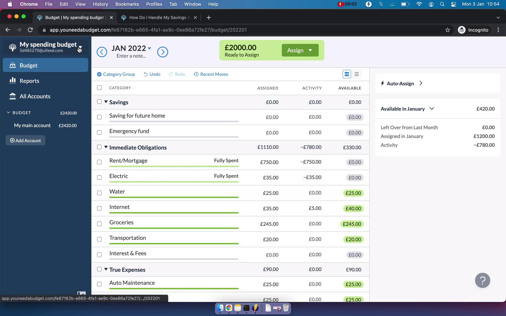 Screenshot of Creating a budget on YNAB