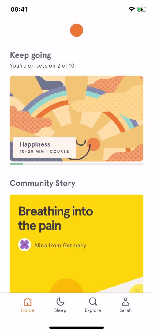 Activity feed on Headspace video screenshot