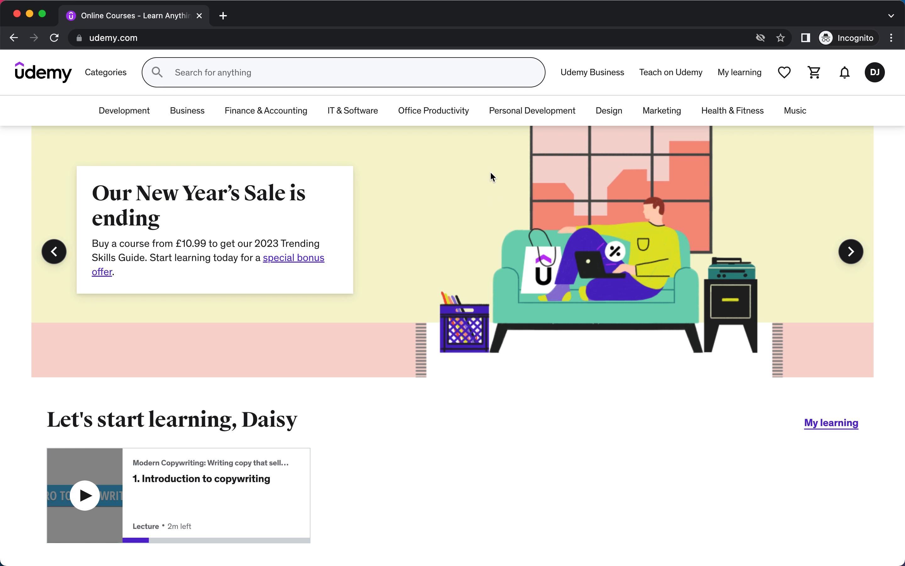 Screenshot of Searching on Udemy