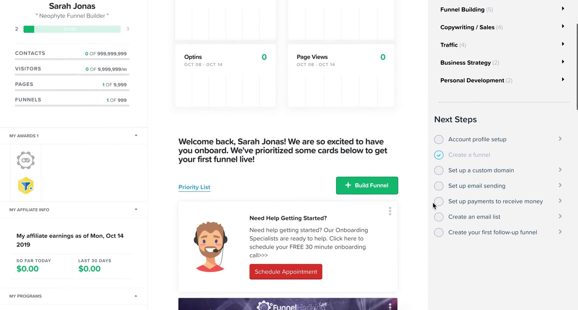 Screenshot of Updating your profile on ClickFunnels