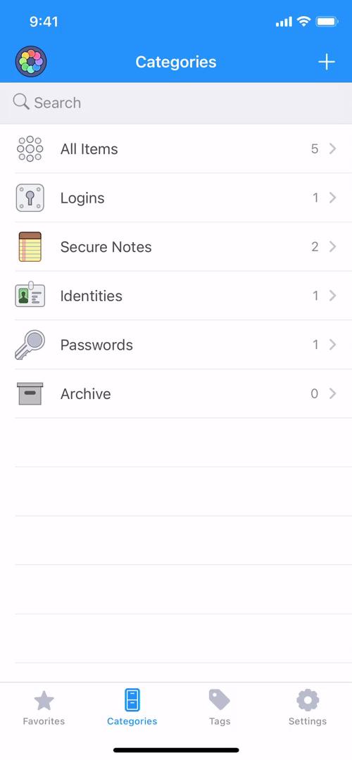 Screenshot of Searching on 1Password