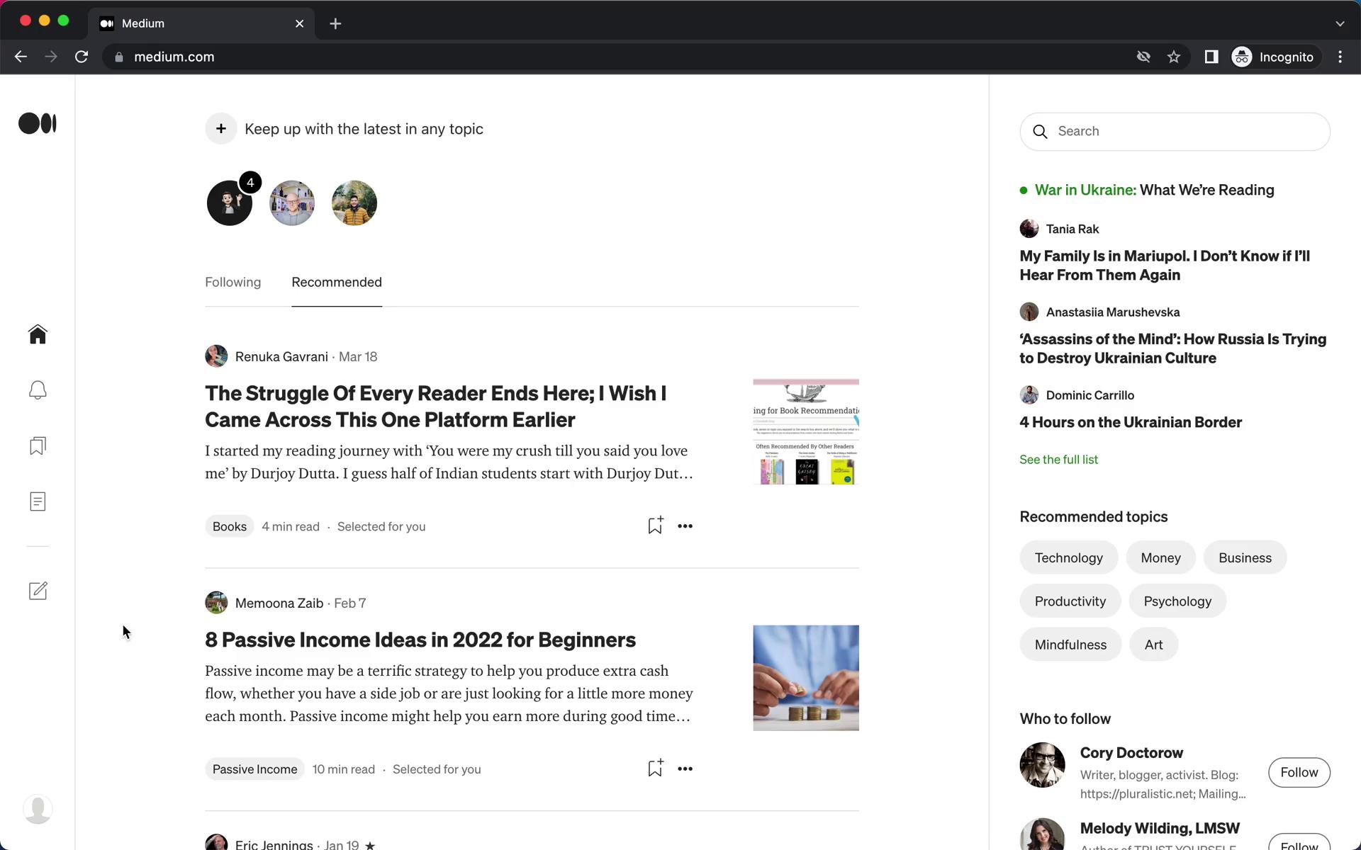 Screenshot of Creating a post on Medium