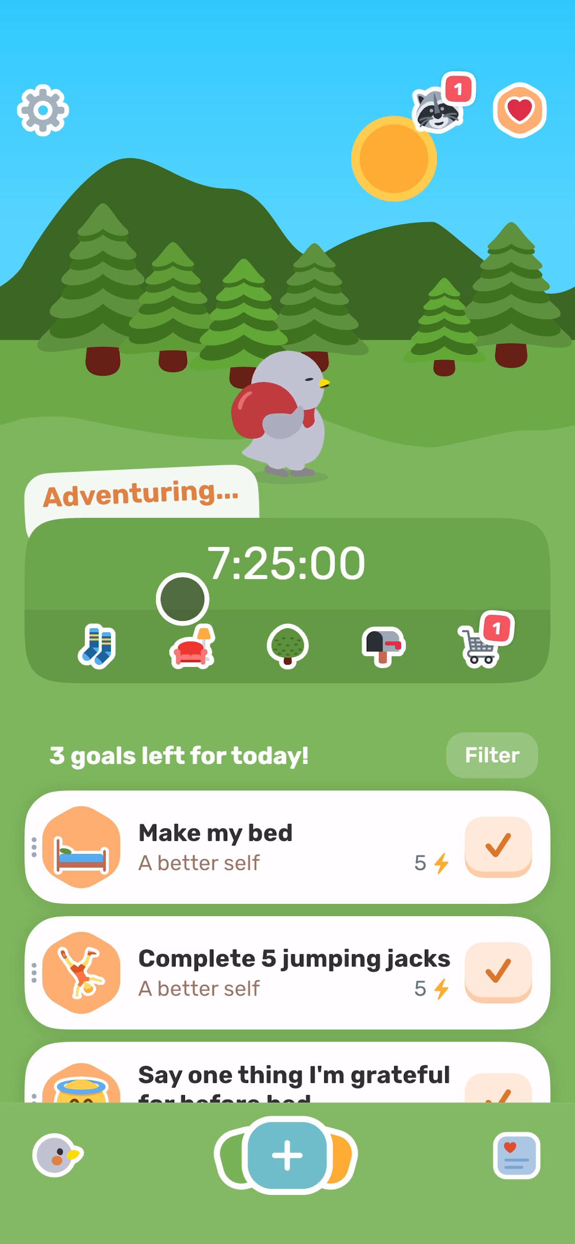 Screenshot of Setting goals on Finch