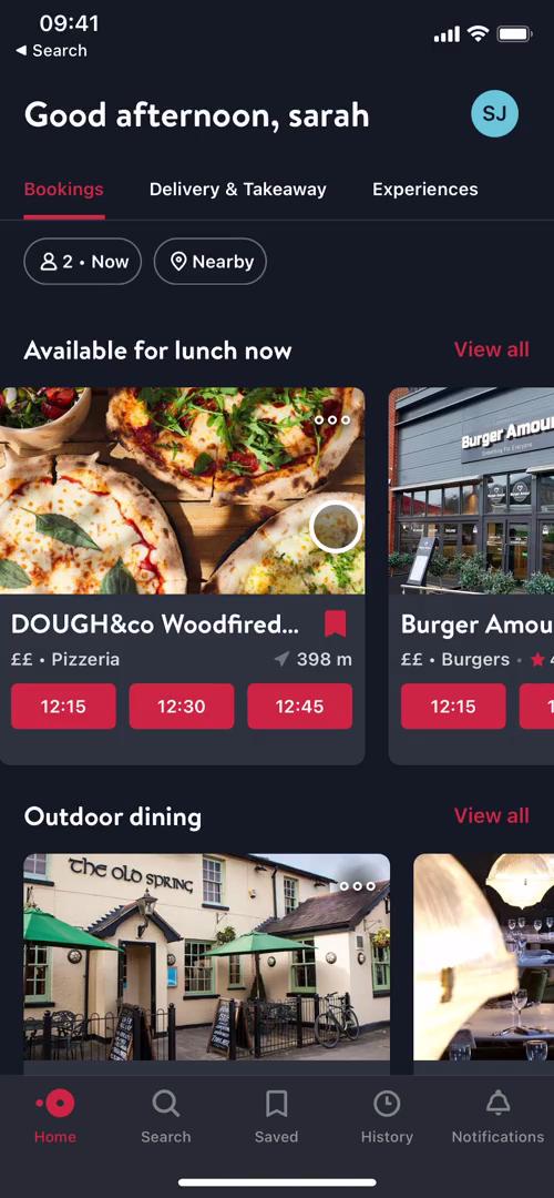 Screenshot of Searching on OpenTable
