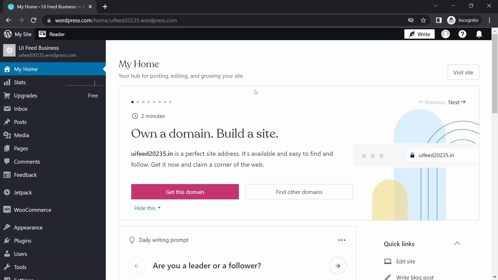 Screenshot of Creating a website on WordPress