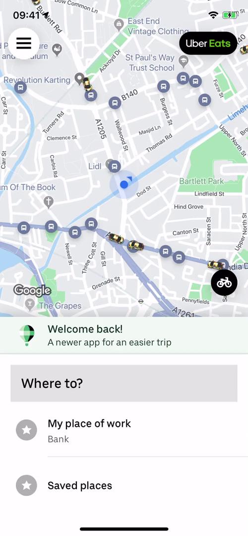Screenshot of Transit routes on Uber