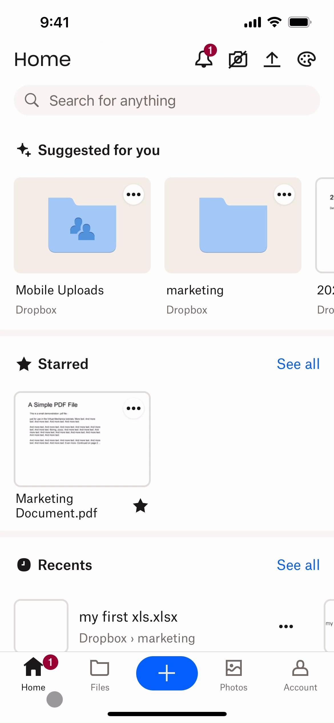 Screenshot of Managing files on Dropbox