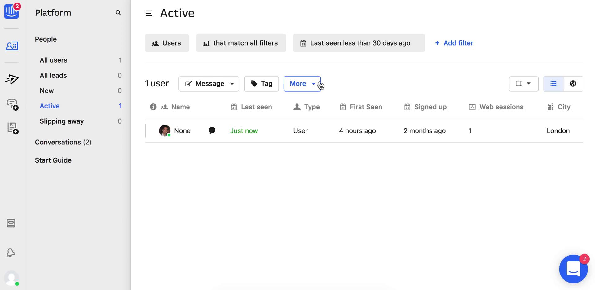 Screenshot of Importing from Mailchimp on Intercom