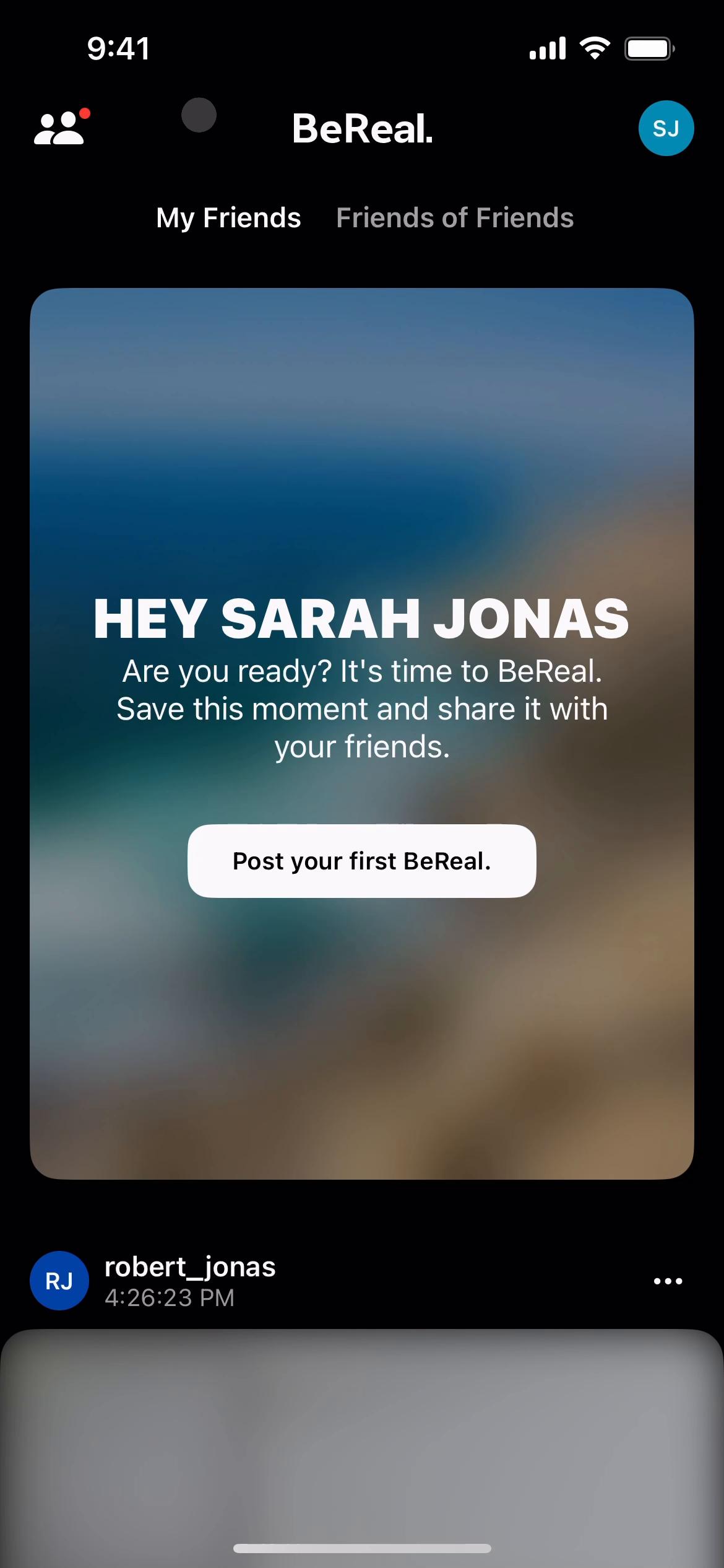 Screenshot of Accepting an invite on BeReal.