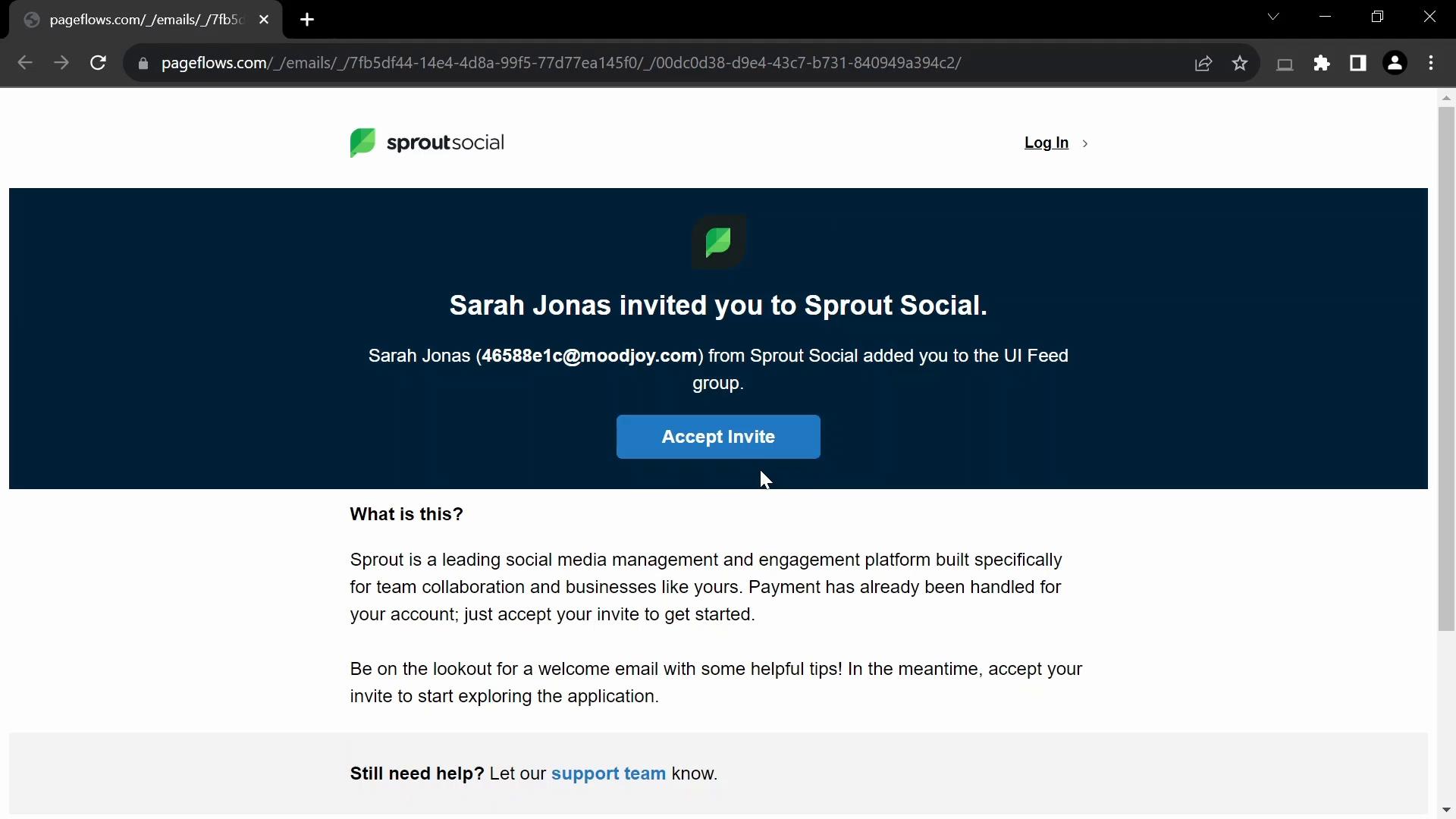 Accepting an invite on Sprout Social video screenshot
