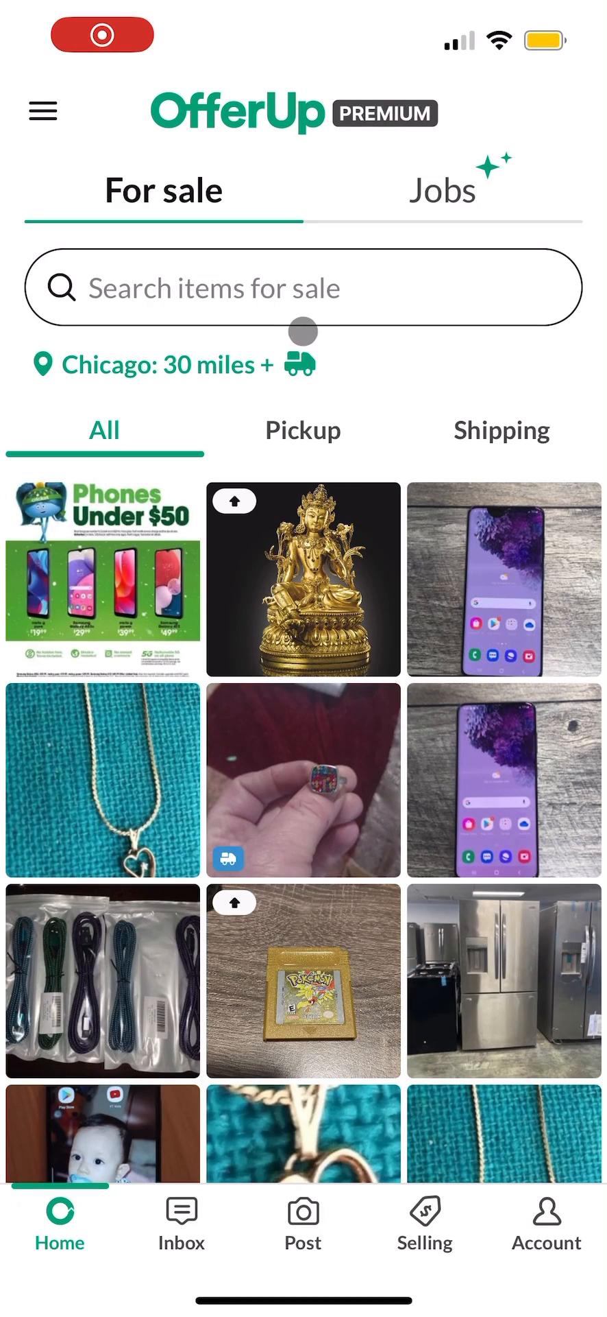 Screenshot of Searching on OfferUp