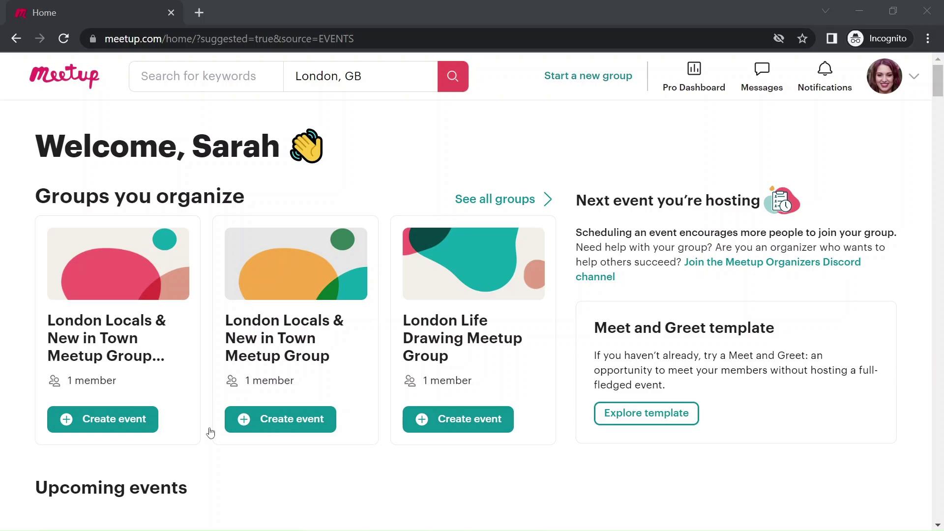 Screenshot of Creating an event on Meetup