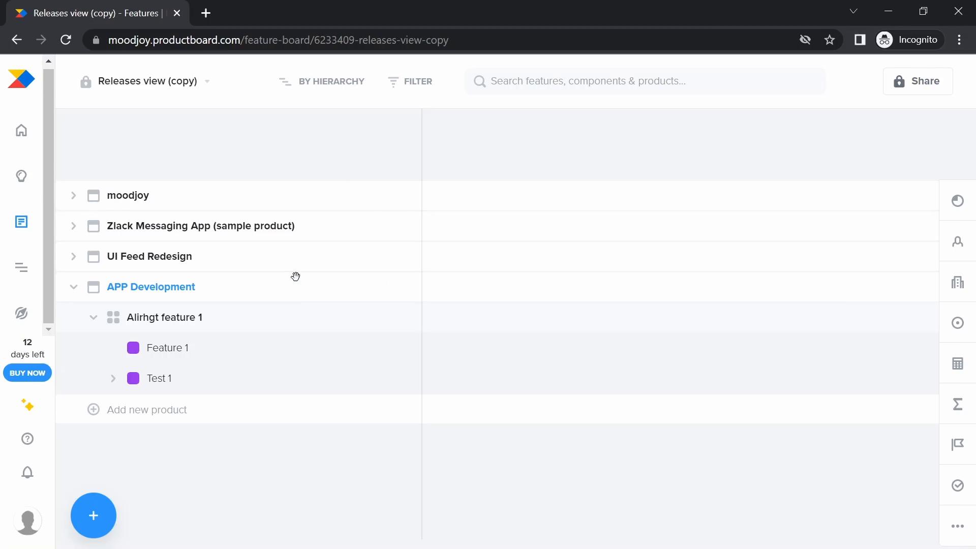 Screenshot of CSV import on Productboard
