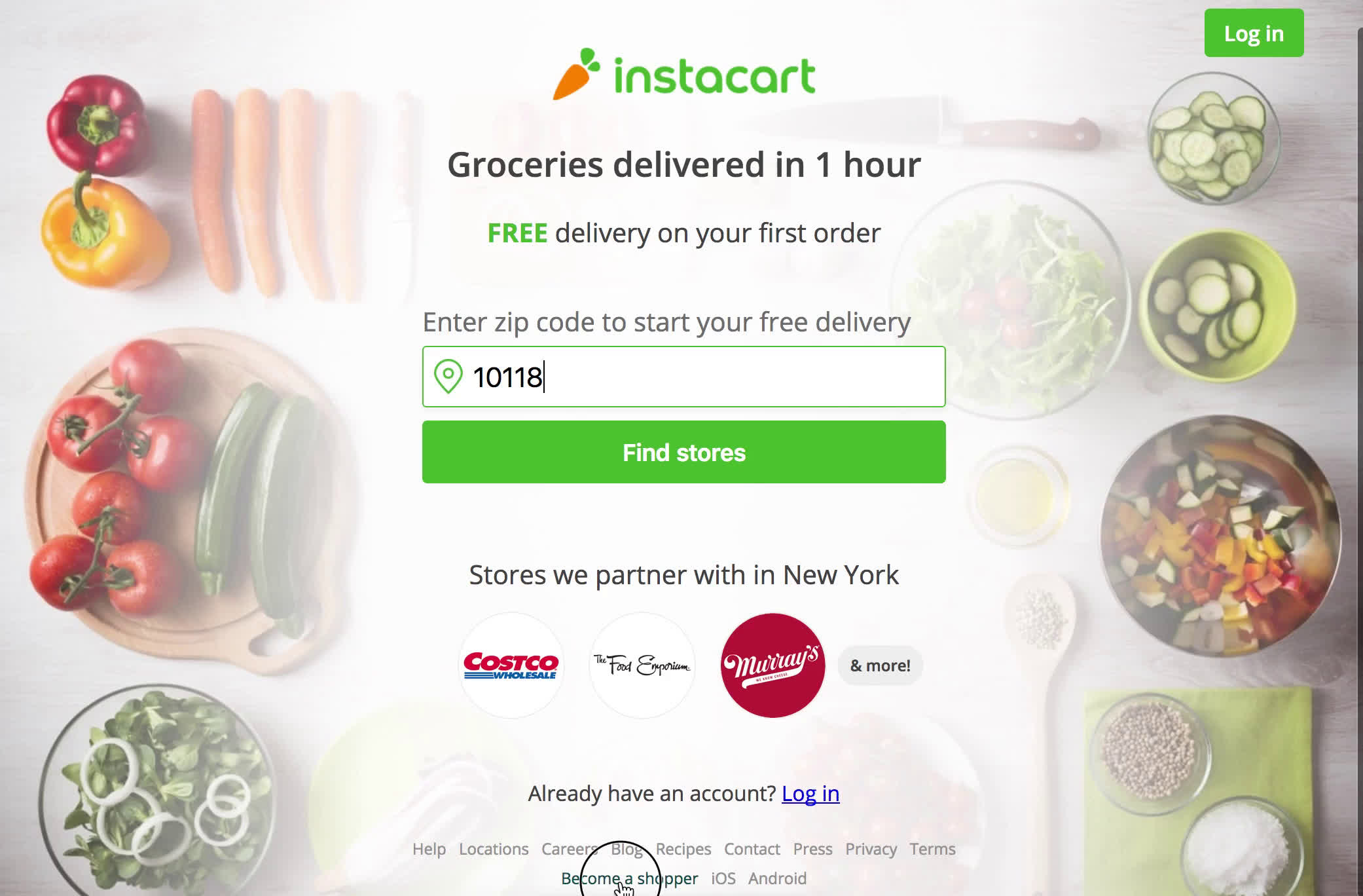Screenshot of Shopper signup on Instacart