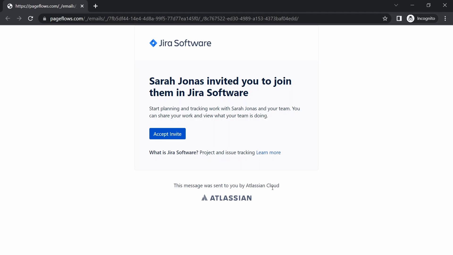 Screenshot of Accepting an invite on Jira