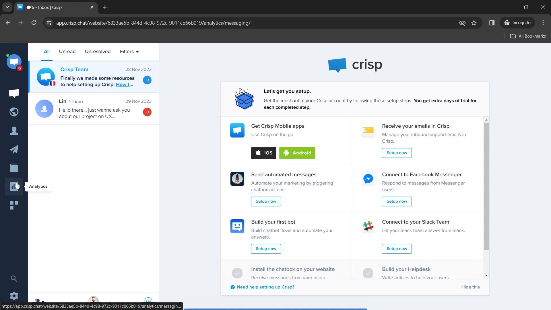 Screenshot of Downloading a report on Crisp