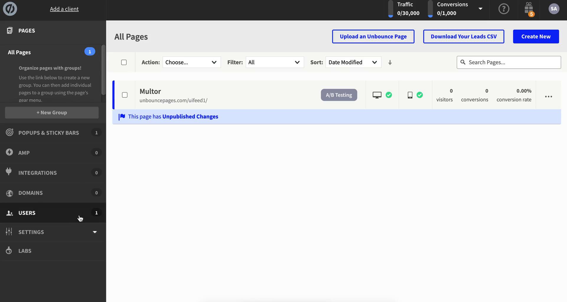 Screenshot of Inviting people on Unbounce