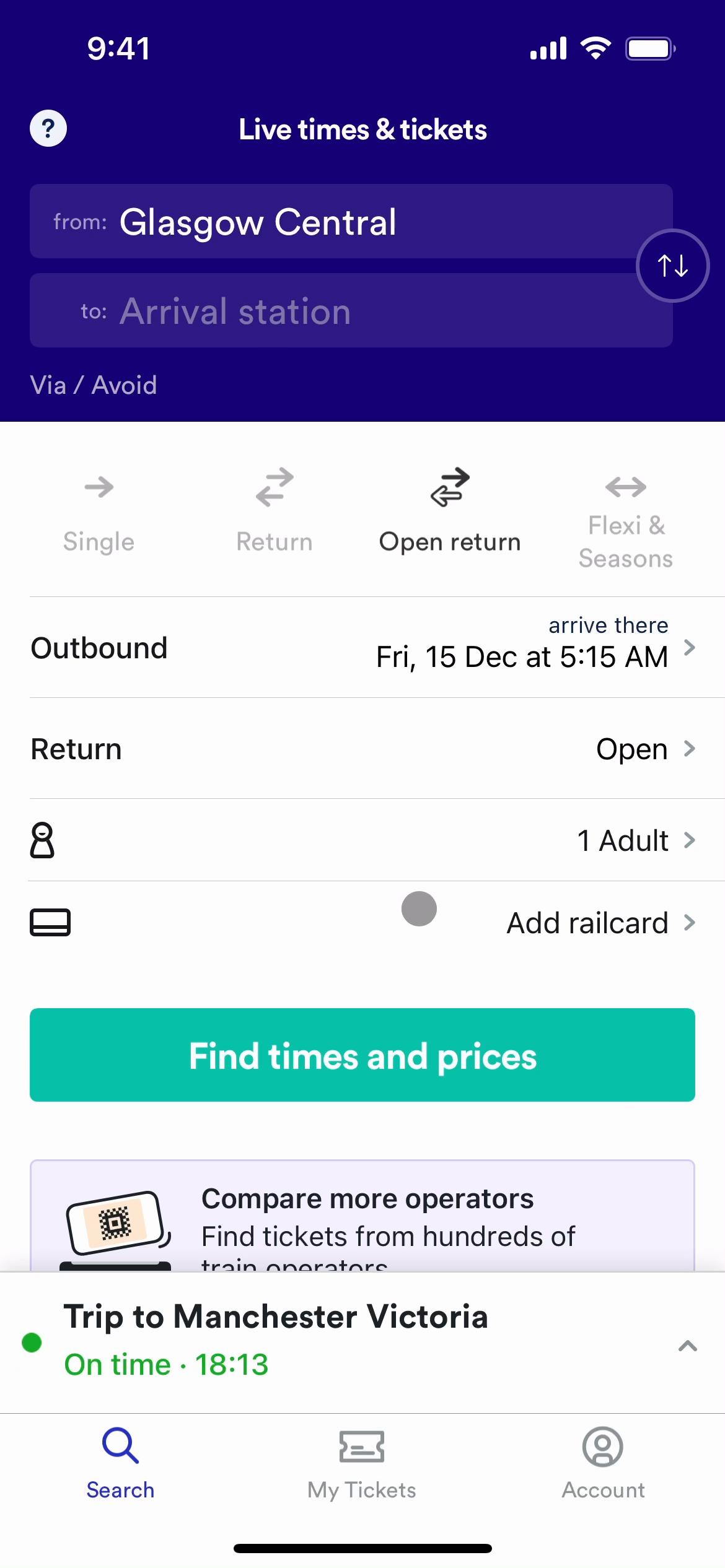 Screenshot of Updating your profile on Trainline