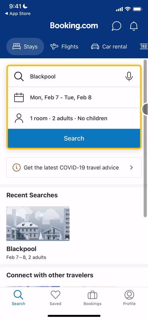 Screenshot of Finding flights on Booking.com
