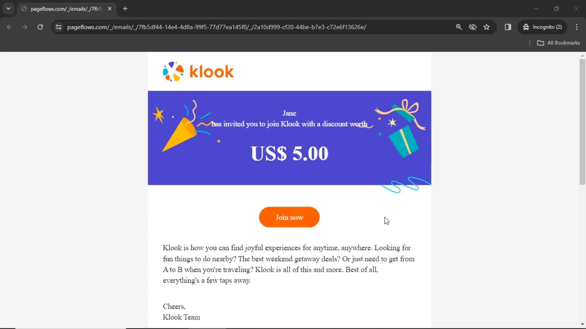 Screenshot of Accepting an invite on Klook