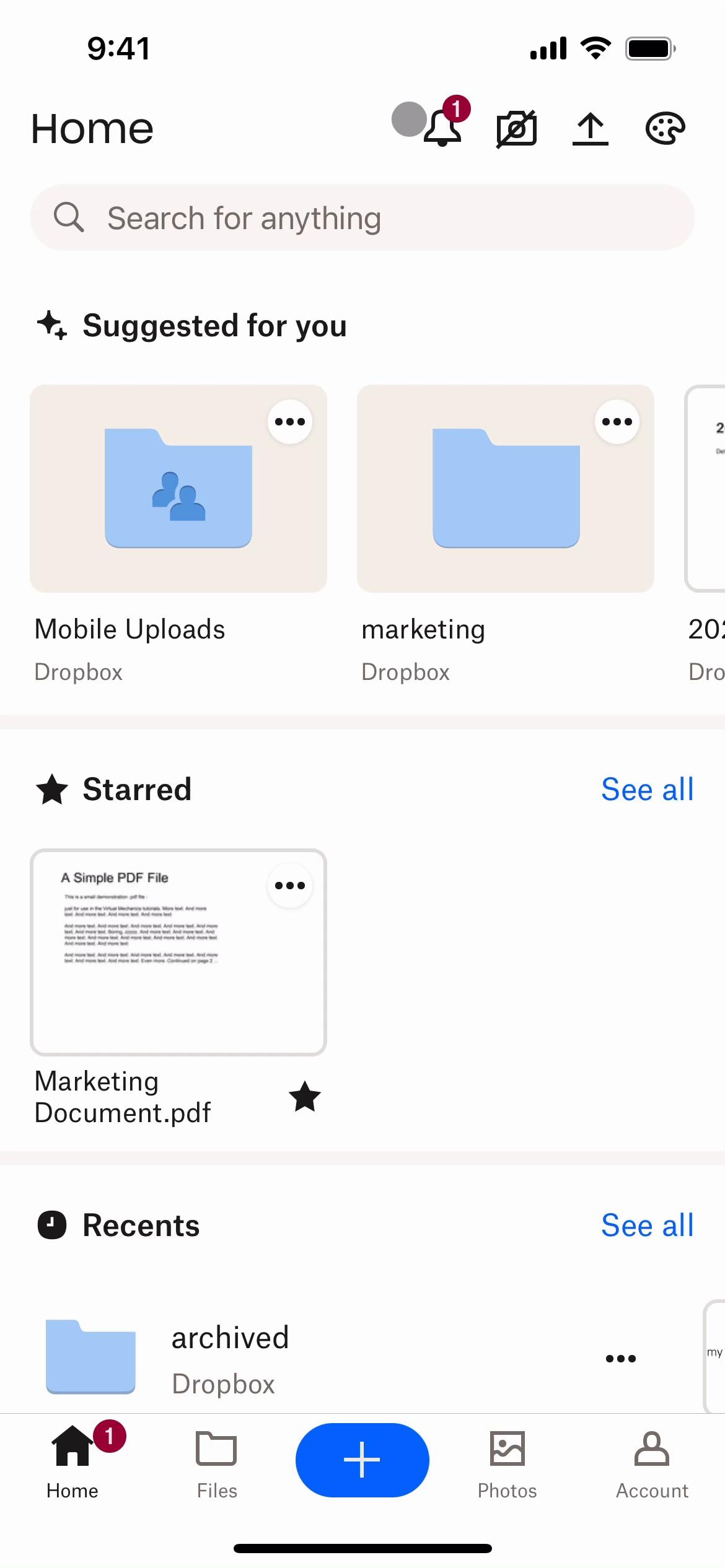 Screenshot of General browsing on Dropbox
