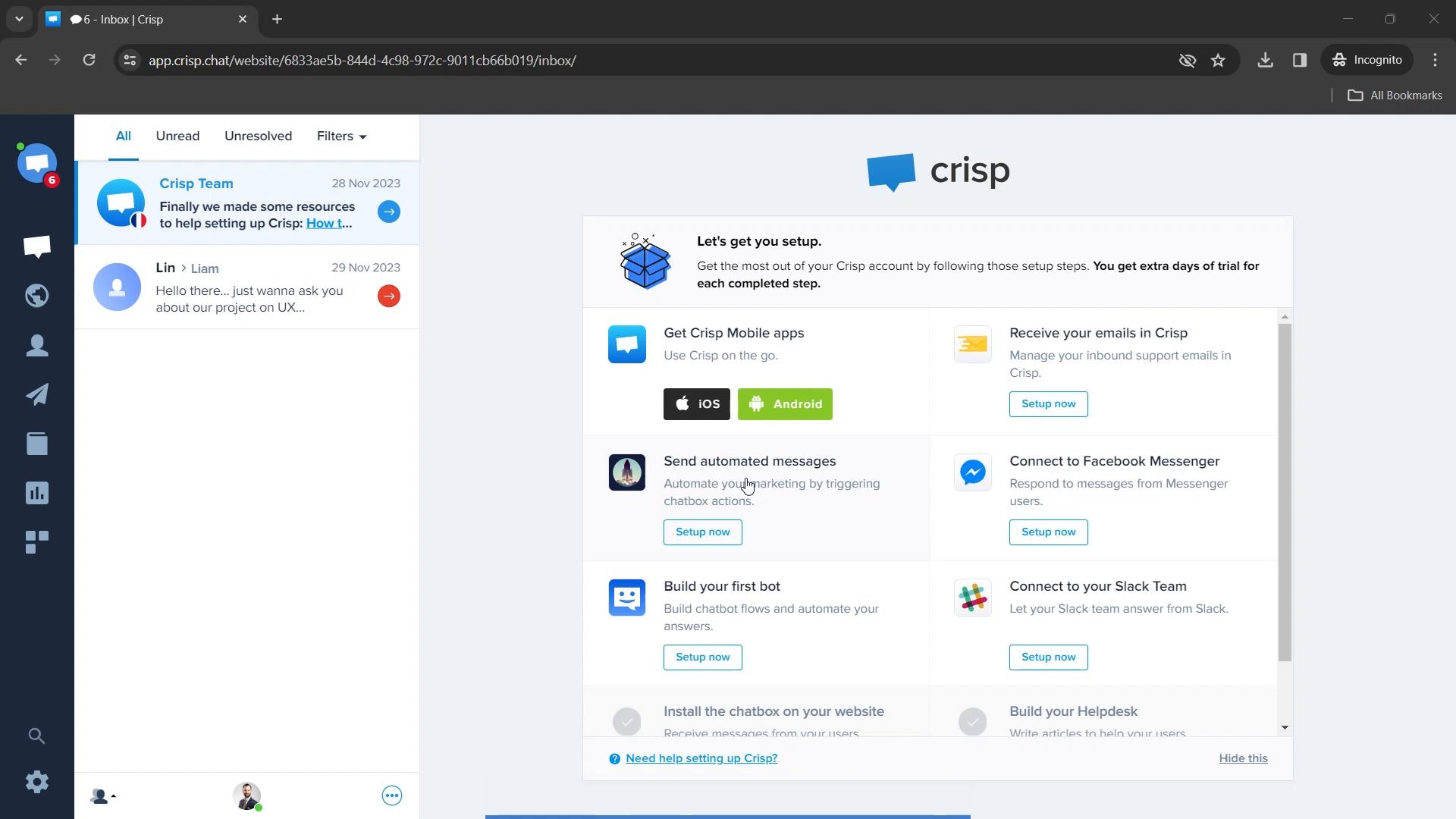 Screenshot of Changing language on Crisp