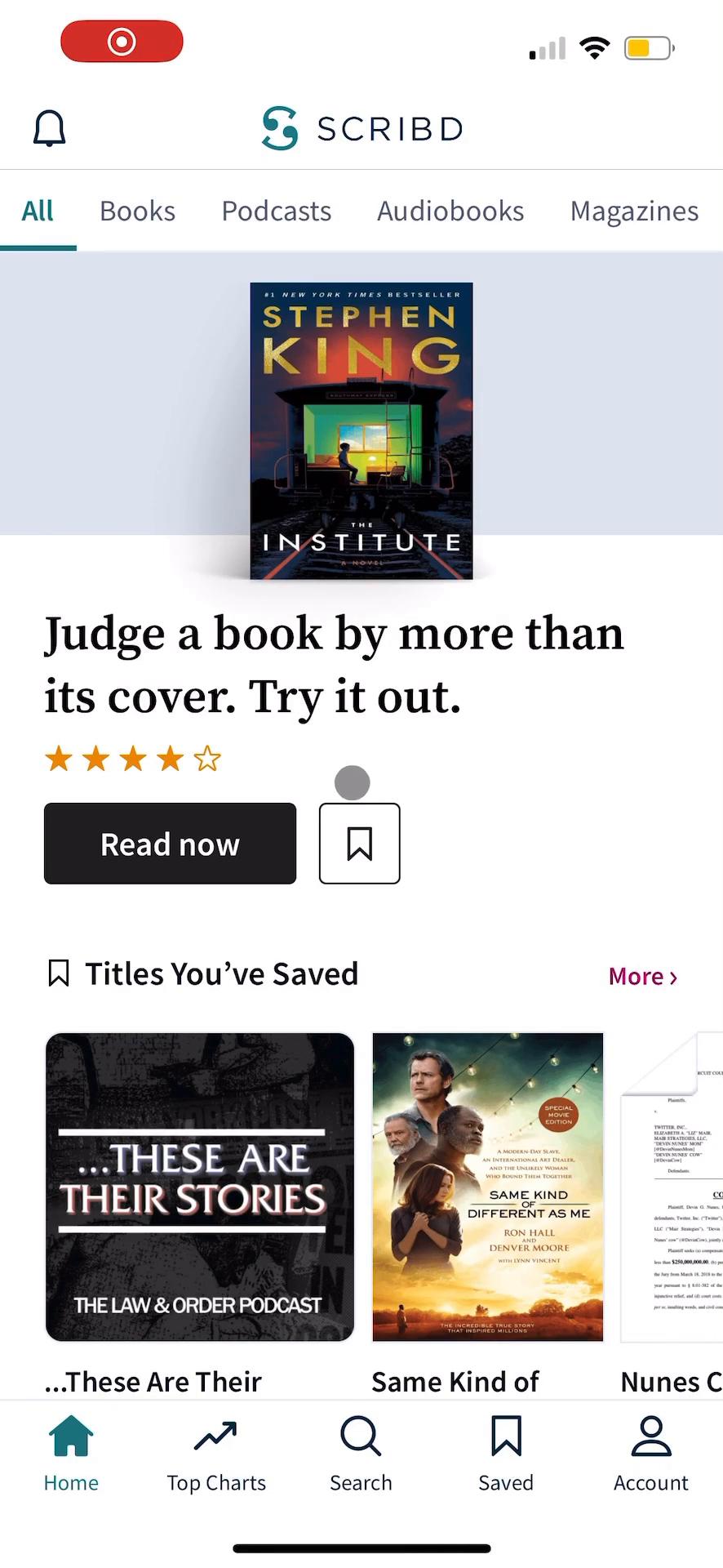 Screenshot of Discovering content on Scribd