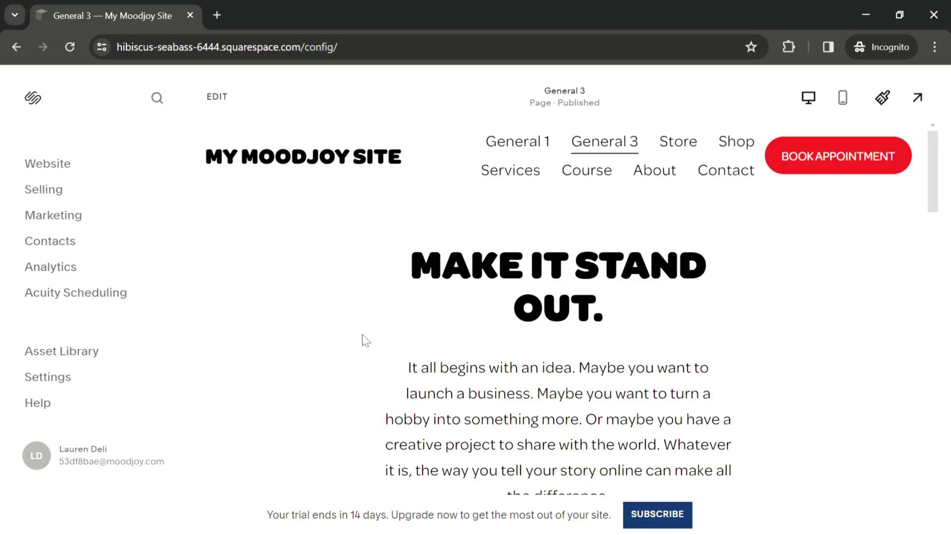 Screenshot of Adding a page on Squarespace