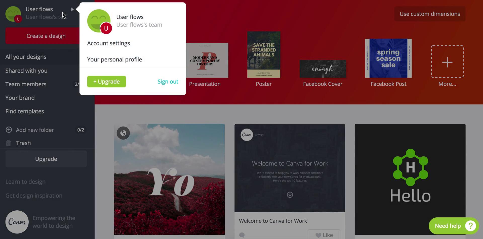 Screenshot of Deactivating your account on Canva