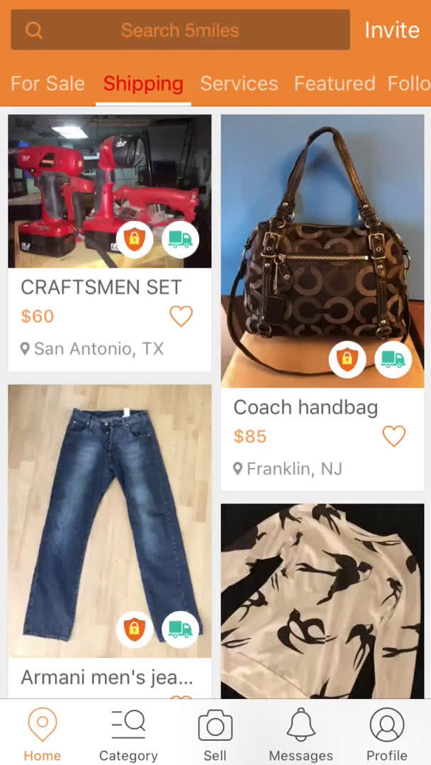 Screenshot of Listing a product on 5miles